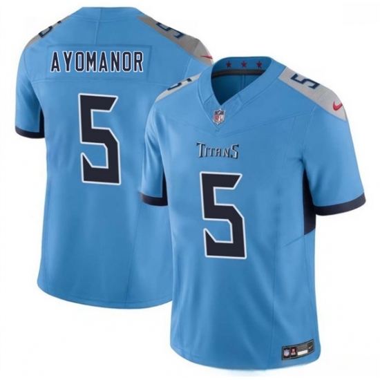 Men's Tennessee Titans 5 Elic Ayomanor Blue 2025 Draft F.U.S.E. Vapor Limited Football Stitched Jersey