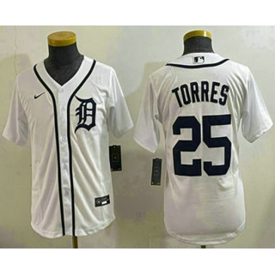 Youth Detroit Tigers 25 Gleyber Torres White Cool Base Stitched Jersey