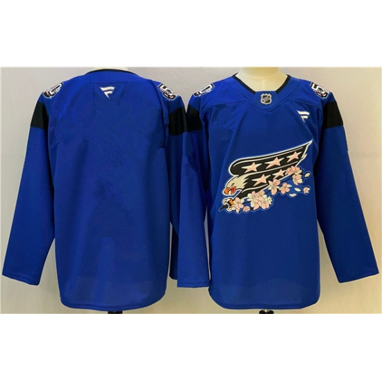 Men's Washington Capitals Blank Blue Cherry Blossom Stitched Hockey Jersey