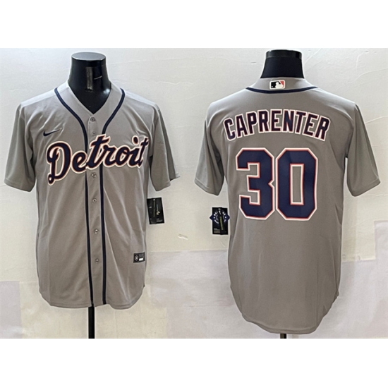 Men's Detroit Tigers 30 Kerry Carpenter Grey Cool Base Stitched Baseball Jersey