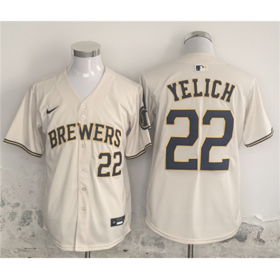 Men's Milwaukee Brewers 22 Christian Yelich Cream Home Limited Stitched Jersey
