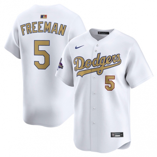 Men's Los Angeles Dodgers 5 Freddie Freeman White 2025 Gold Collection Limited Stitched Baseball Jersey