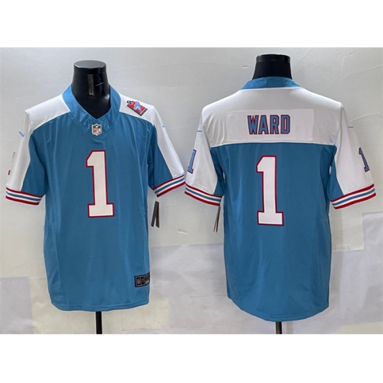 Men's Tennessee Titans 1 Cameron Ward Blue White 2025 Draft F.U.S.E. 1997 Throwback Vapor Limited Football Stitched Jersey