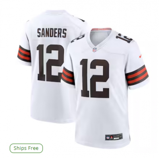 Men's Cleveland Browns 12 Shedeur Sanders Nike White 2025 NFL Draft Game Jersey