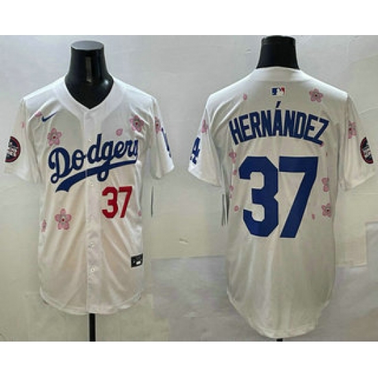 Men's Los Angeles Dodgers 37 Teoscar Hernandez White 2025 Tokyo Series Limited Jersey