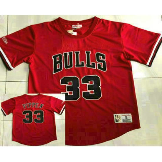 Men's Chicago Bulls 33 Scottie Pippen Red Short Sleeved AU Throwback Jersey