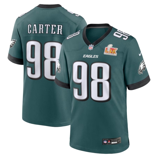 Men's Philadelphia Eagles 98 Jalen Carter Nike Midnight Green Super Bowl LIX Game Player Jersey