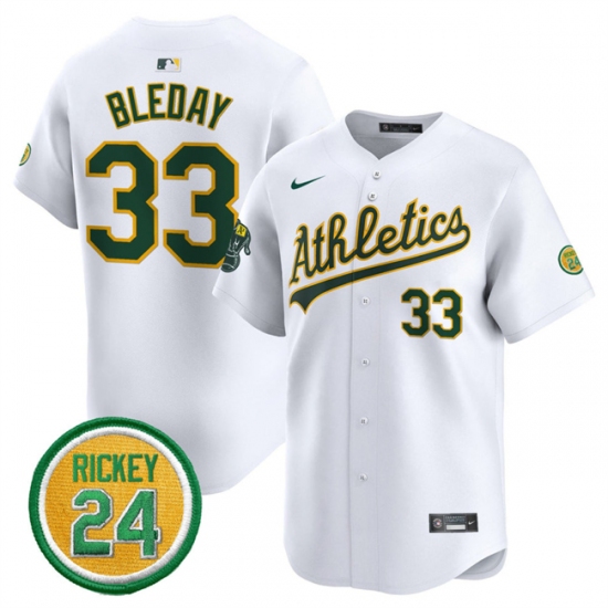 Men's Oakland Athletics 33 JJ Bleday White 2024 Home Limited With Rickey Henderson Stitched Jersey