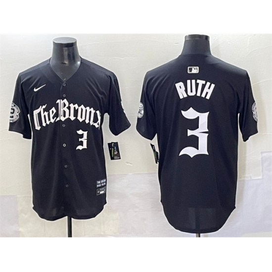 Men's New York Yankees 3 Babe Ruth Black 'Gothic Legacy Edition' Vapor Premier Limited Stitched Baseball Jersey