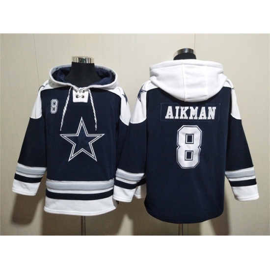 Men's Dallas Cowboys 8 Troy Aikman Navy Ageless Must-Have Lace-Up Pullover Hoodie