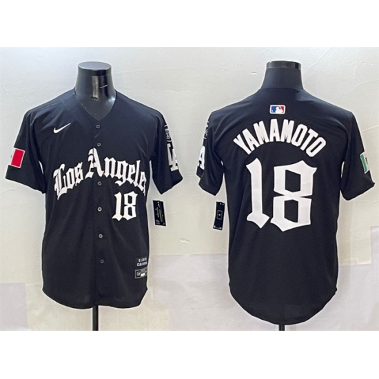 Men's Los Angeles Dodgers 18 Yoshinobu Yamamoto Black Mexico 2025 LA Gothic Style With Fernando Vapor Premier Limited Stitched Baseball Jersey