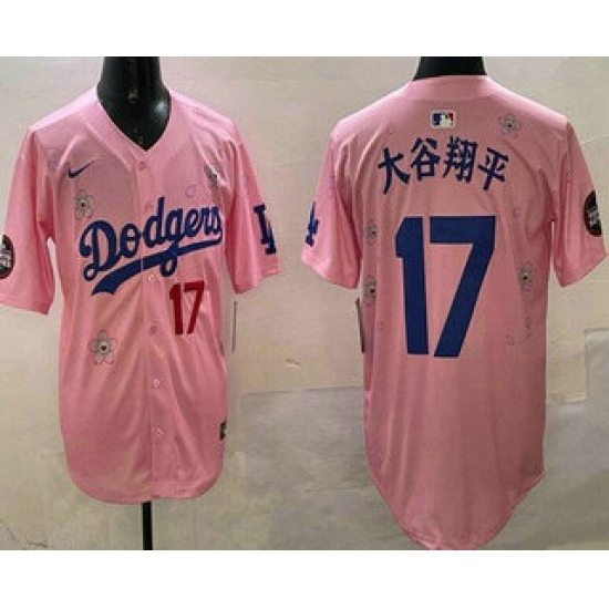 Men's Los Angeles Dodgers 17 Shohei Ohtani Pink Japanese 2025 Tokyo Series Limited Jersey