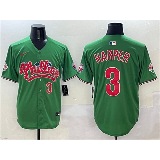 Men's Philadelphia Phillies 3 Bryce Harper Green Phanatic Limited Stitched Jersey