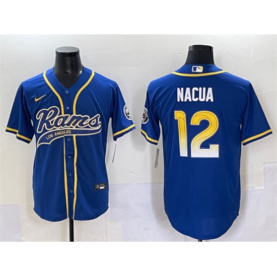 Men's Los Angeles Rams 12 Puka Nacua Royal Cool Base Stitched Baseball Jersey