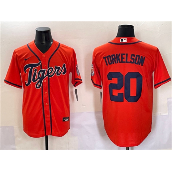 Men's Detroit Tigers 20 Spencer Torkelson Orange With Cool Base Stitched Baseball Jersey