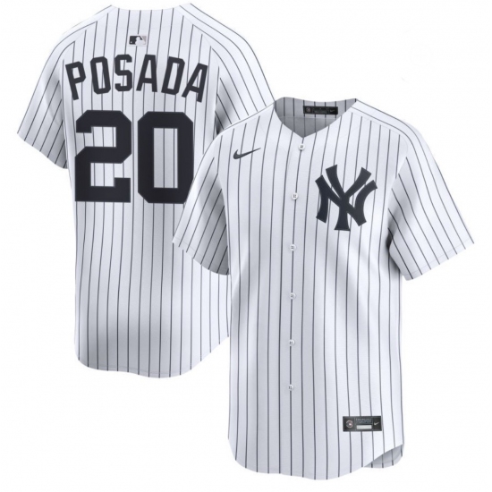Men's New York Yankees 20 Jorge Posada White Cool Base Stitched Baseball Jersey
