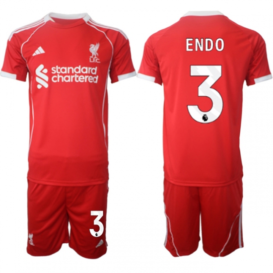 Men's Liverpool 3 Wataru Endo 2025 Red Home Soccer Jersey Suit