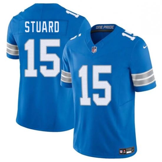 Men's Detroit Lions 15 Grant Stuard Blue 2025 F.U.S.E. Vapor Limited Football Stitched Jersey