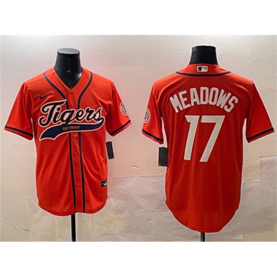 Men's Detroit Tigers 17 Parker Meadows Orange With Cool Base Stitched Baseball Jersey