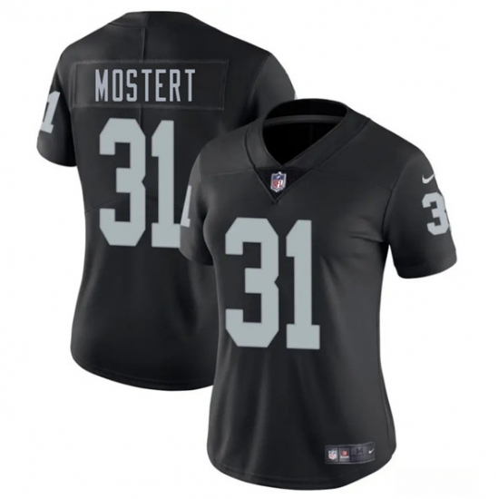 Women's Las Vegas Raiders 31 Raheem Mostert Black 2025 Vapor Football Stitched Jersey(Run Small)