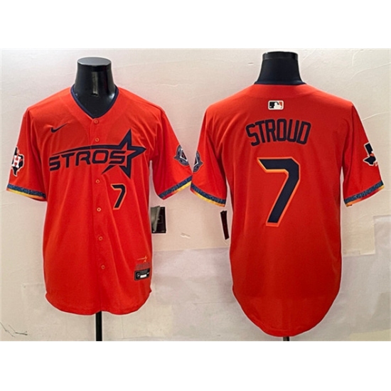 Men's Houston Astros 7 C.J. Stroud Orange 2025 City Connect With Texas Limited Stitched Baseball Jersey