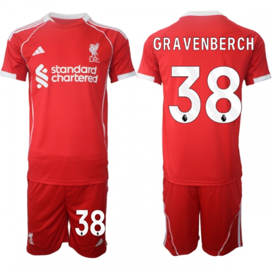 Men's Liverpool 38 Ryan Gravenberch 2025 Red Home Soccer Jersey Suit