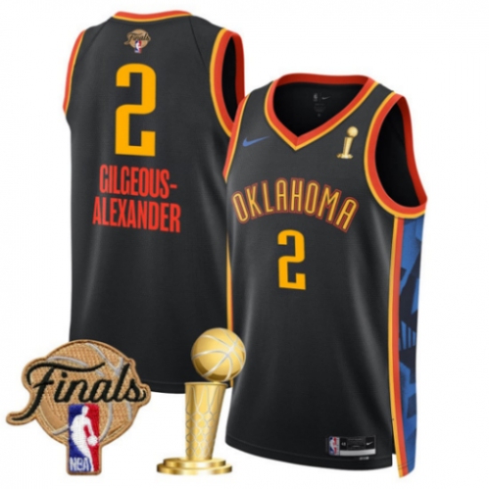 Men's Oklahoma City Thunder 2 Shai Gilgeous-Alexander Black 2025 Finals And Finals Champions City Edition Stitched Basketball Jersey