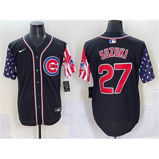 Men's Chicago Cubs 27 Seiya Suzuki Black 2025 Independence Day Vapor Premier Limited Stitched Baseball Jersey