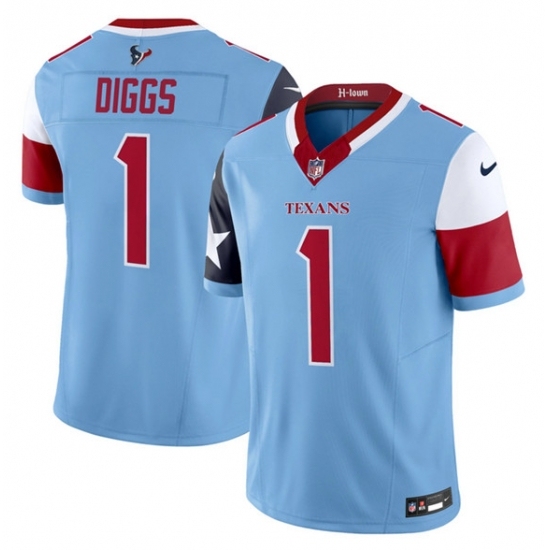 Men's Houston Texans 1 Stefon Diggs Blue 2024 F U S E V5 Limited Stitched Football Jersey