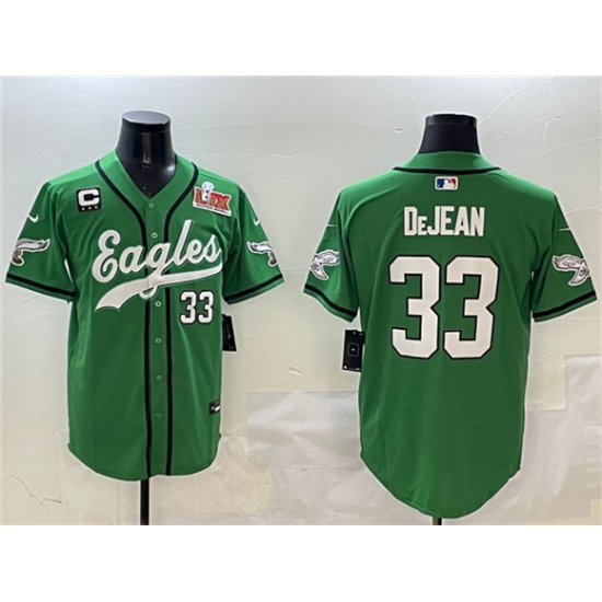 Men's Philadelphia Eagles 33 Cooper DeJean Green 2025 Super Bowl LIX And 3-Star C Stitched Baseball Jersey