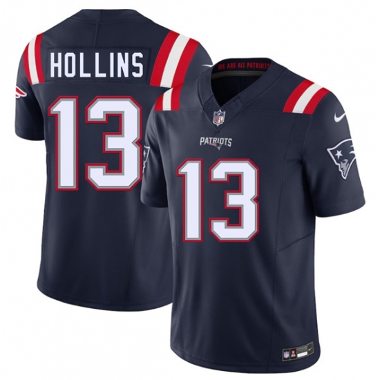 Men's New England Patriots 13 Mack Hollins Navy 2025 F.U.S.E. Vapor Limited Football Stitched Jersey