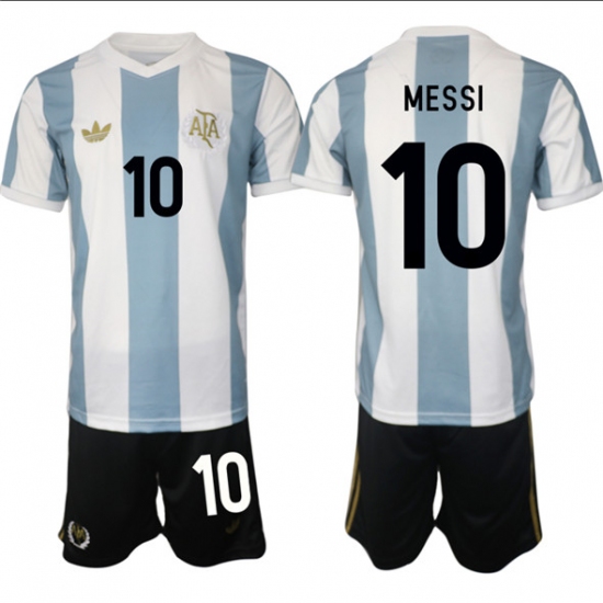 Men's Argentina 10 Lionel Messi White Blue 2024-25 50th Anniversary Home Soccer Jersey Suit
