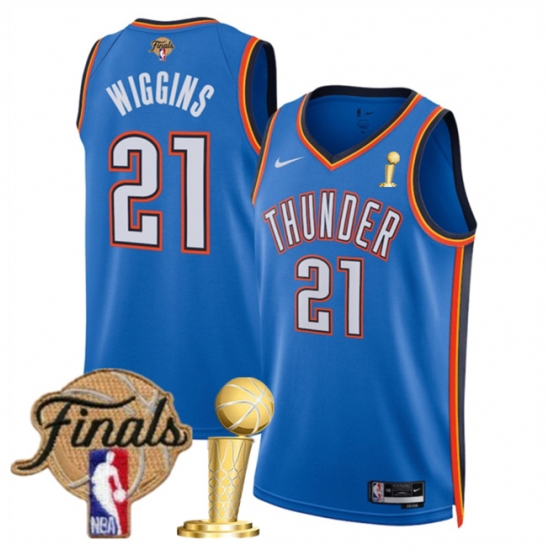 Men's Oklahoma City Thunder 21 Aaron Wiggins Blue 2025 Finals And Finals Champions Icon Edition Stitched Basketball Jersey