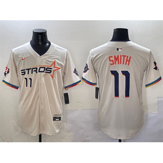 Men's Houston Astros 11 Cam Smith Cream 2025 City Connect With Texas Limited Stitched Baseball Jersey