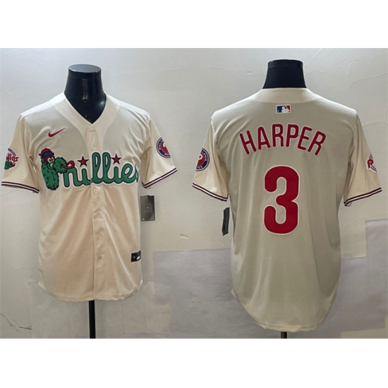 Men's Philadelphia Phillies 3 Bryce Harper Cream Phanatic Limited Stitched Jersey