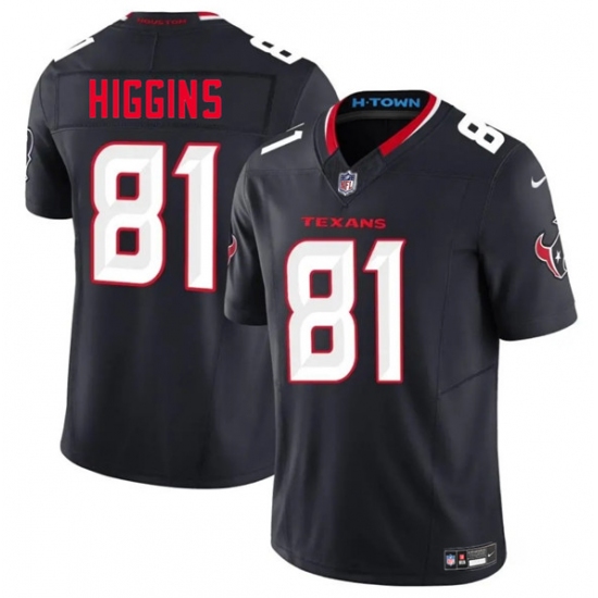 Men's Houston Texans 81 Jayden Higgins Navy 2025 Draft Vapor F.U.S.E. Limited Football Stitched Jersey
