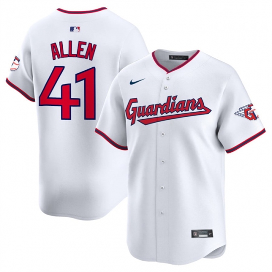 Men's Cleveland Guardians 41 Carlos Allen White Home Limited Stitched Baseball Jersey