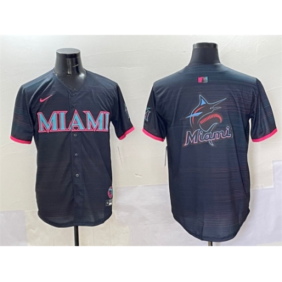 Men's Miami Marlins Team Big Logo Black 2025 City Connect Limited Stitched Baseball Jersey