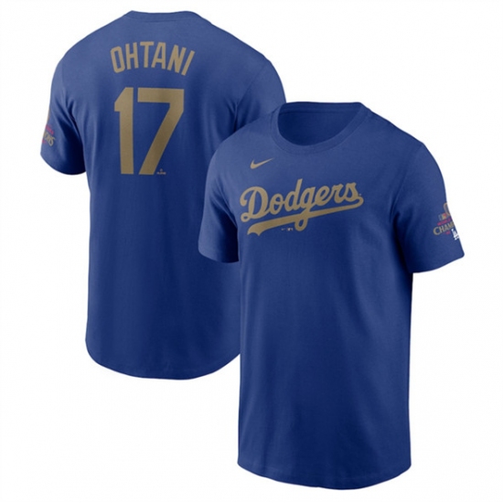 Men's Los Angeles Dodgers 17 Shohei Ohtani Royal 2025 Gold Collection Name & Number T-Shirt