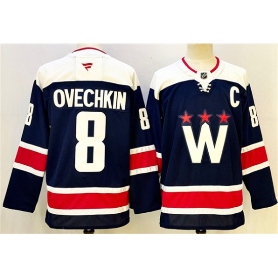 Men's Washington Capitals 8 Alexander Ovechkin Navy With C Stitched Hockey Jersey