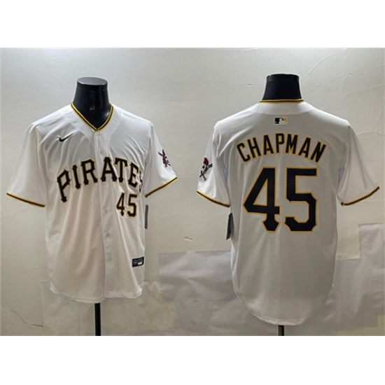 Men's Pittsburgh Pirates 45 Aroldis Chapman White Home Limited Stitched Baseball Jersey