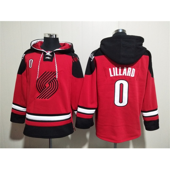 Men's Portland Trail Blazers 0 Damian Lillard Red Lace-Up Pullover Hoodie
