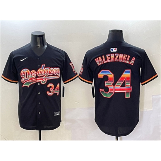 Men's Los Angeles Dodgers 34 Fernando Valenzuela Black Mexico Limited Stitched Baseball Jersey