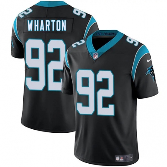 Men's Carolina Panthers 92 Tershawn Wharton Black 2025 Vapor Limited Football Stitched Jersey