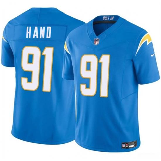 Men's Los Angeles Chargers 91 Da'Shawn Hand Blue 2025 F.U.S.E. Vapor Limited Football Stitched Jersey