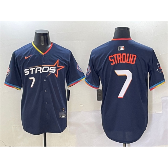 Men's Houston Astros 7 C.J. Stroud Navy 2025 City Connect With Texas Limited Stitched Baseball Jersey