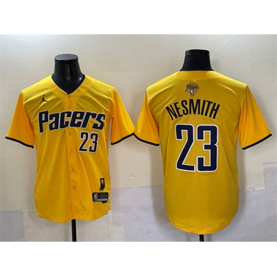 Men's Indiana Pacers 23 Aaron Nesmith Yellow 2025 Finals Vapor Stitched Baseball Jersey