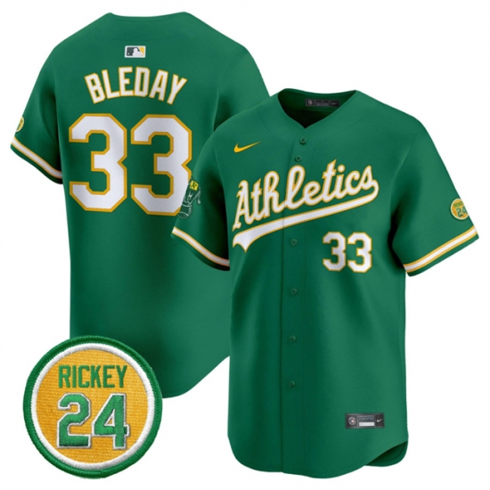 Men's Oakland Athletics 33 JJ Bleday Green 2024 Limited With Rickey Henderson Stitched Jersey