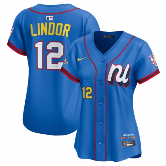 Women's National League 12 Francisco Lindor Blue 2025 All-Star Edition Limited Stitched Baseball Jersey(Run Small)