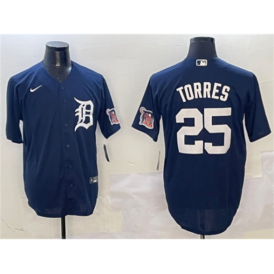 Men's Detroit Tigers 25 Gleyber Torres Navy With Cool Base Stitched Baseball Jersey